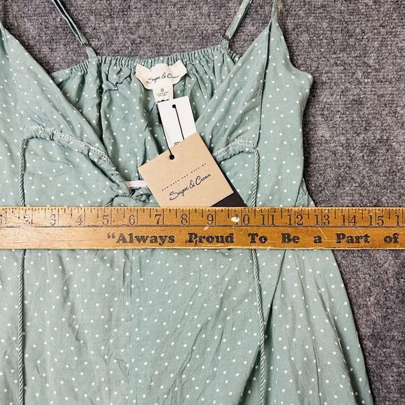 Sugar & Cream Sunsations Women's Sz S Spaghetti Strap Green Polka Dot Sun Dress - Picture 10 of 11